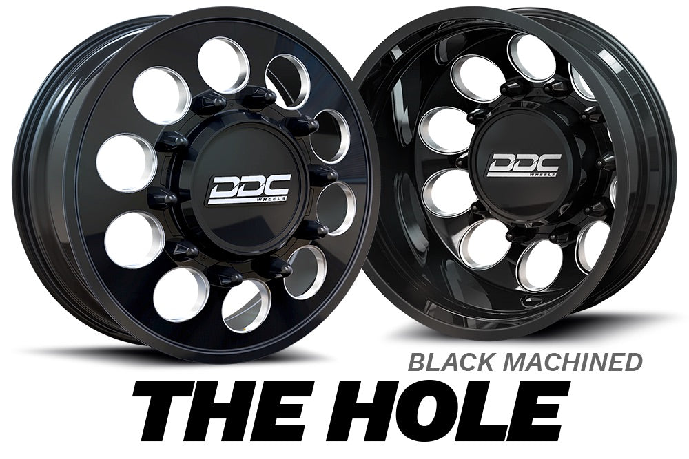 DDC Wheels 165-22-03BM-A The Hole Black/Milled 22X8.25 8X165 Dually Wheel Set | 1994-2018 Ram 3500 & 92-10 GM 3500