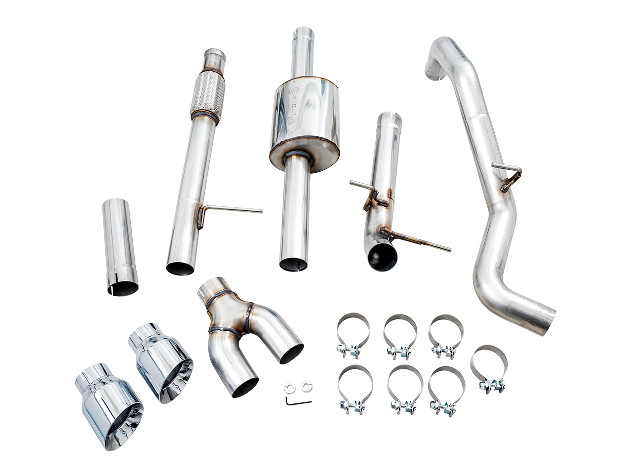 AWE 3015-22207 3in 0FG Catback T304 Stainless Dual Side Exit Exhaust Kit w/ Chrome Silver Tips | 2019-2023 1500 5.3L