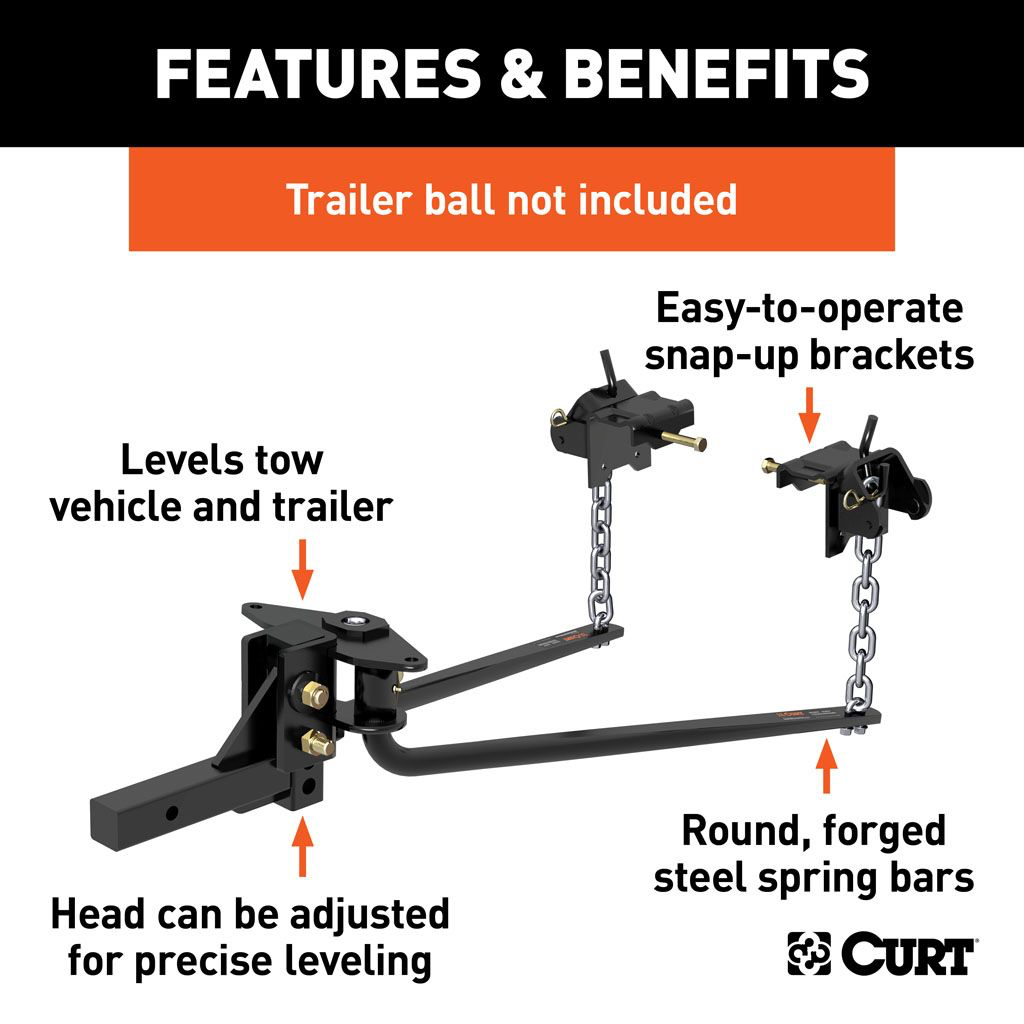 CURT 17057 Round Bar Weight Distribution Hitch w/ 10k-14k lb Load Capacity | Semi-Universal