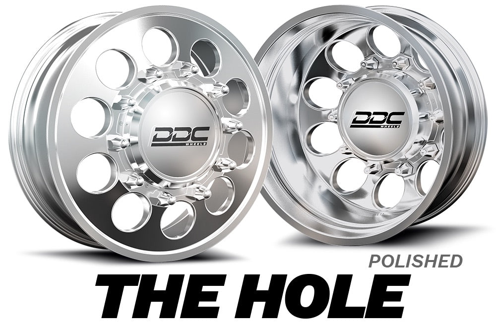 DDC Wheels 03PL-200-28-12 The Hole Polished 22X8.25 8X200 Dually Wheel Set | 2005-2023 F350 / 11-14 F450 / 19-23 Ram 3500