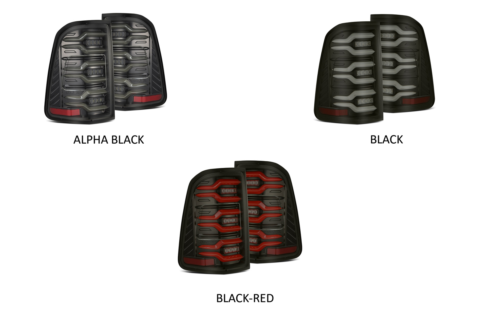 AlphaRex 640050 LUXX Series Black/Red LED Tail Lights | 2019-2022 Dodge Ram 1500