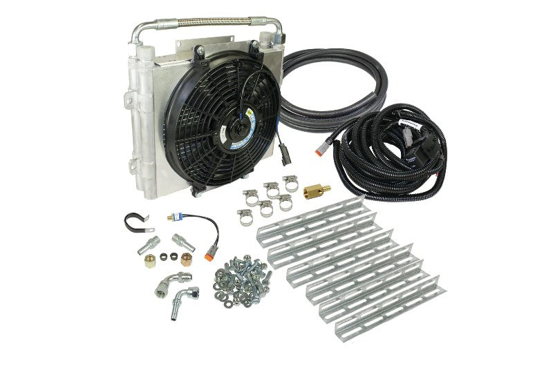 BD Diesel 1030606-DS-12 Xtrude Double Stacked Auxiliary Transmission Cooler w/ Fan & 1/2in Lines | 1994-2011 Ram 1500/2500/3500 & 03-16 F150/250/350