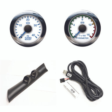 Isspro R50032B EV2 Dual Gauge Pillar Kit - Pyro-Boost - White Face Chrome Bezel | 1998-2002 Dodge 5.9L Cummins