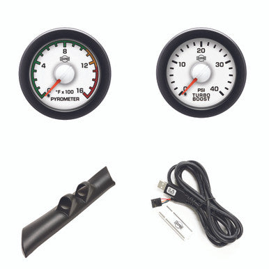 Isspro R50032R EV2 Dual Gauge Pillar Kit - Pyro-Boost - White Face Black Bezel | 1998-2002 Dodge 5.9L Cummins