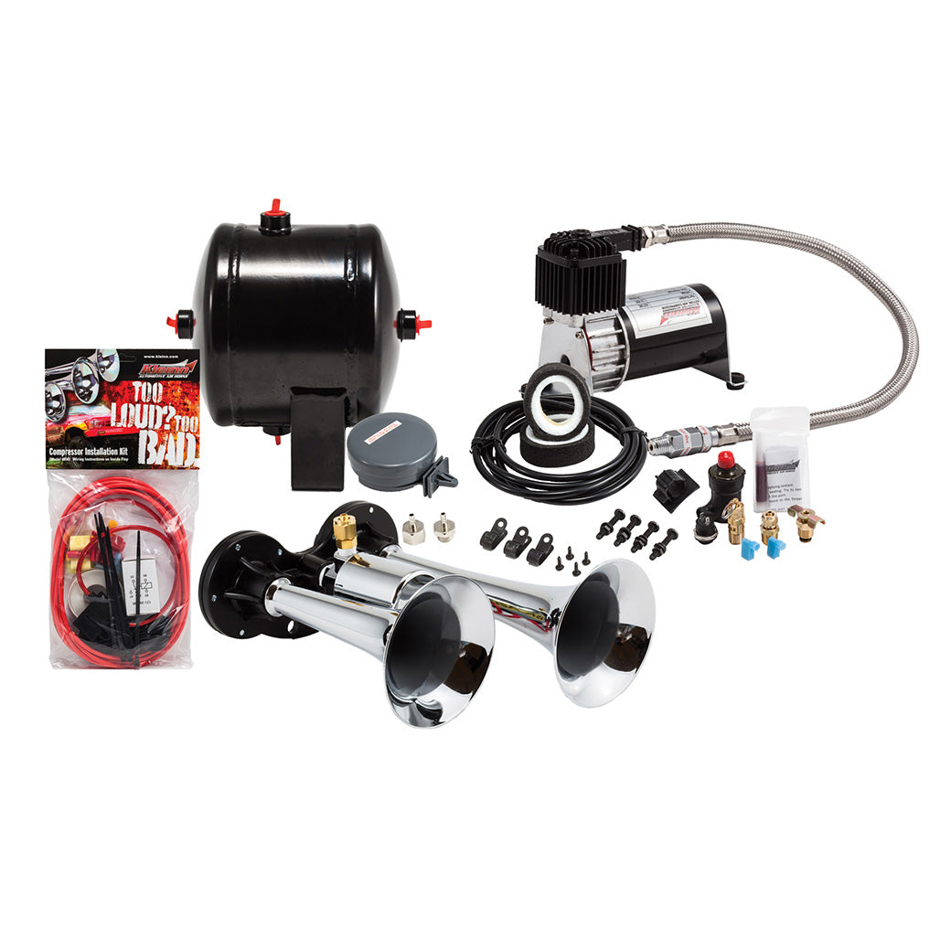 Kleinn HK1 Pro Blaster Dual Air Horn Kit w/ 120PSI Sealed Air Compressor and 0.5 Gal Tank | Universal