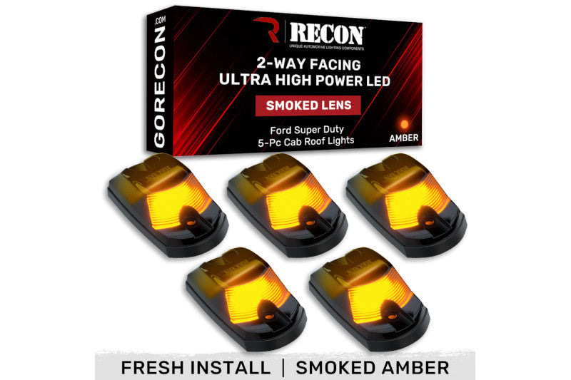 Recon 264342BKHPAM 5-Piece Front & Rear Amber Cab Light Set w/ Smoked Lens | 2017-2024 F250/F350/F450/F550