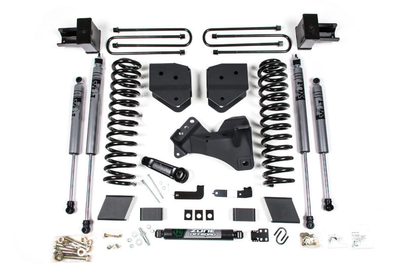 Zone Offroad F49F 4in Lift Kit with Block Kit for 2 Leaf-Main (FOX 2.0 Adventure Series Shocks) | 2017-2019 F-250/F-350 Super Duty Gas