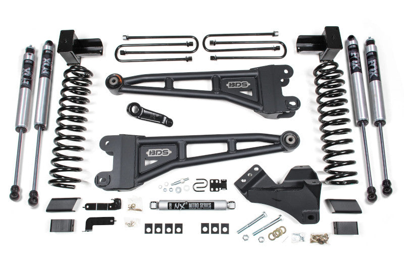 BDS 1521FS 4in Radius Arm Lift Kit w/ FOX 2.0 Shocks & 5in Block Kit w/ 2 Leaf Main | 2017-2019 F250/F350 4WD Gas