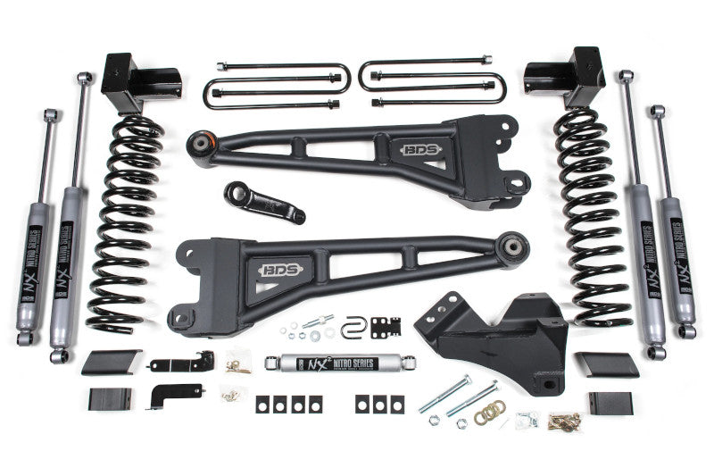 BDS 1521H 4in Radius Arm Lift Kit w/ NX2 Nitro Shocks & 5in Block Kit w/ 2 Leaf Main | 2017-2019 F250/F350 4WD Gas