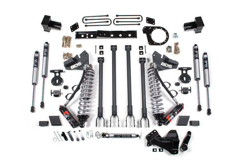 BDS 1527FPE 6in 4-Link Lift Kit w/ FOX 2.5 Coilovers & 5in Block w/ 2 Leaf Main | 2017-2019 F250/F350 4WD