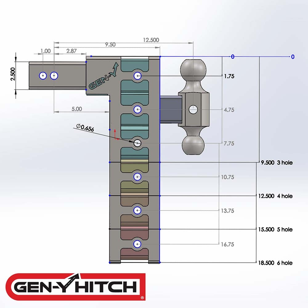 Gen-Y GH-626 Mega-Duty Class V 21K Drop Hitch 15in Drop for 2-1/2in Reciever | Universal