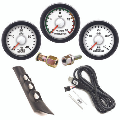 Isspro R50043R EV2 3 Gauge Pillar Kit - Pyro-Boost-Fuel Pressure w/ Speaker - White Face Black Bezel| 1998-2002 Dodge 5.9L Cummins