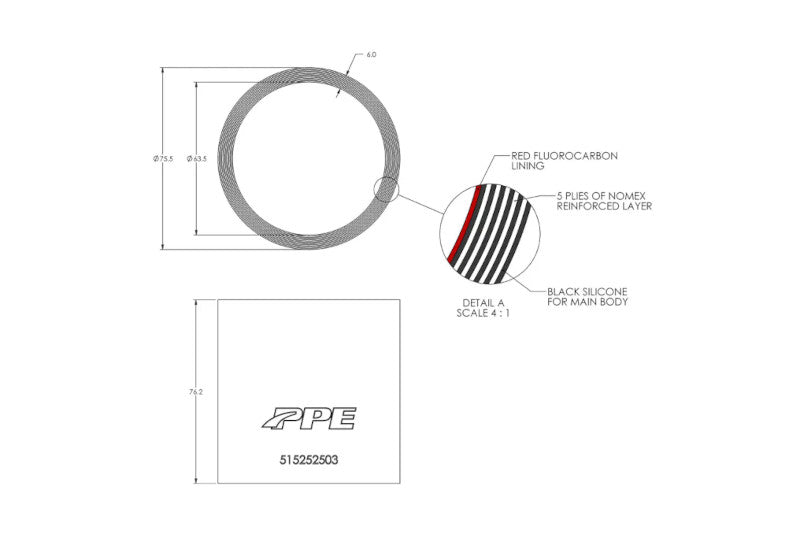 PPE 515252503 Performance Silicone Hose 2.5in ID x 3in L | Universal