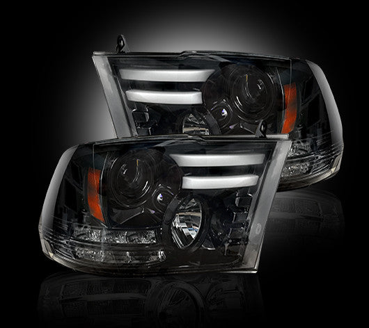 Recon 264276BKC Smoked Projector Headlights w/ OLED DRL | 2013-2018 Ram 1500/2500/3500