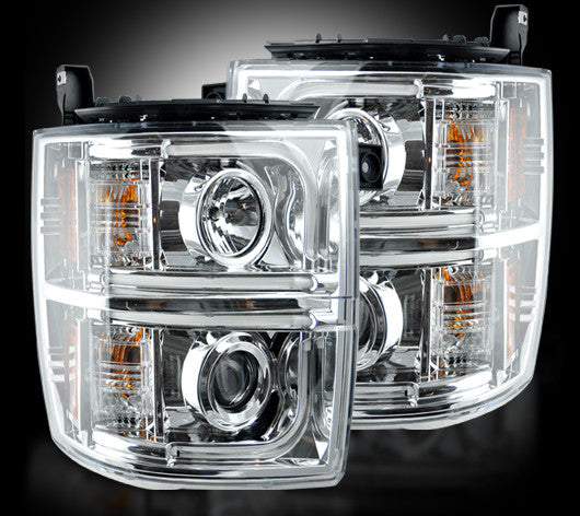 Recon 264296CLC Clear Projector Headlights w/ OLED U-Bar | 2015-2019 Silverado/Sierra 2500HD/3500HD