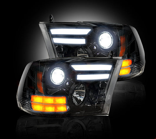 Recon 264276BKC Smoked Projector Headlights w/ OLED DRL | 2013-2018 Ram 1500/2500/3500