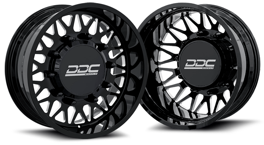 DDC Wheels 24BM-22-165SS The Mesh Forged Dually 22x8.25 8x165 Black & Milled Wheel Package w/ Super Single Fronts | 1994-2018 Ram 3500 & 92-10 GM 3500